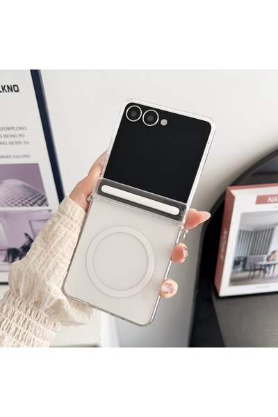 Choice14 Galaxy Z Flip7 Clear Matte Magnetic Case Translucent Hinge Protectio...