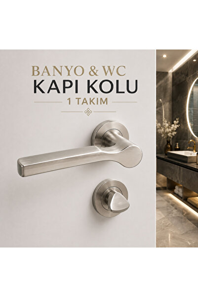 Badem10 Hira Mercan Saten Renk WC Kapı Kolu Yuvarlak Rozetli Banyo Tuvalet Uy...
