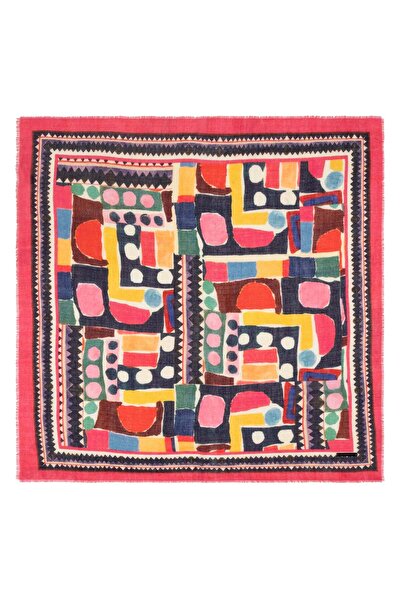 Silk and Cashmere Renkli Jas Desenli Kare Şal 70x70 cm