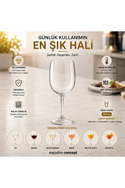 Mayden Concept 400 ml Polikarbon Kırılmaz Şarap ve Kokteyl Bardağı - Şeffaf C...