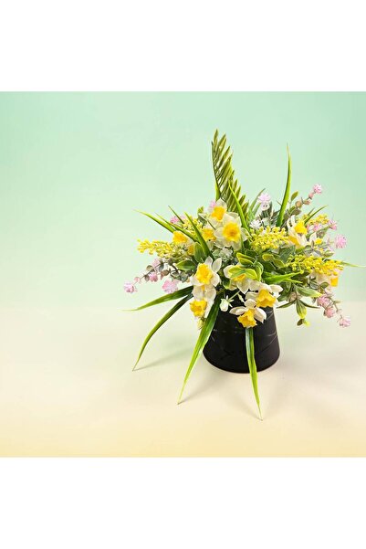 sedoshhomevision Artificial White and Yellow Daffodil Arrangement in Glass Va...