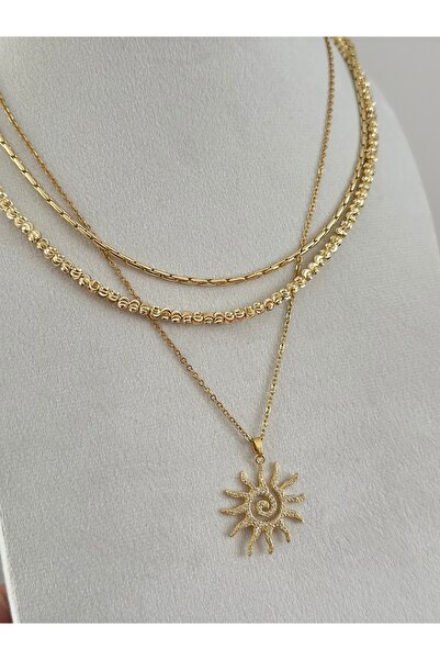 mibrillo Steel Triple Necklace (Dorica Necklace, Straw Jewelry Necklace, Agat...