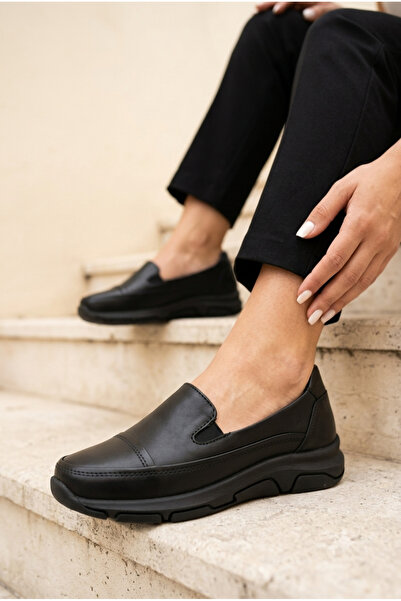 Mammamia 3570 Genuine Leather Casual Women's Shoes-Black