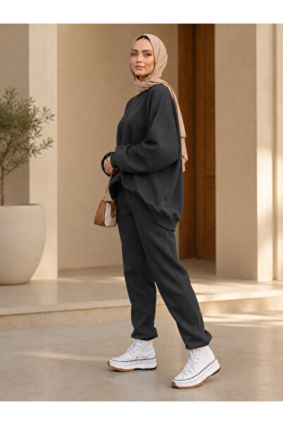 BayBayan Women's Tesettür Crewneck Loose Comfortable Sweat Suit (1 Size Can F...