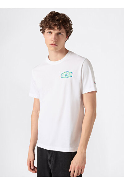 Champion 222392-WW001 Crewneck T-Shirt Beyaz Yuvarlak Yaka Düz Erkek T-Shirt
