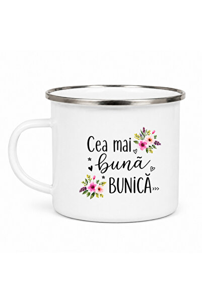 OEM Cana emailata Cea mai bună bunică, metal emailat, alb