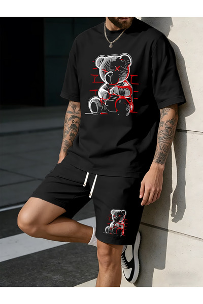 Joetsu Bear Printed Oversize Tshirt Shorts Set