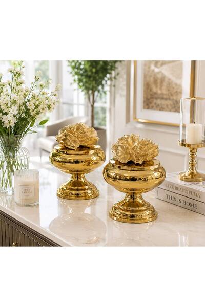 DEKORATİF 2 Lİ MERCAN AYAKLI ŞEKERLİK TAKIM GOLD/GOLD