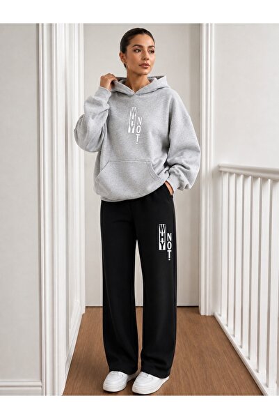 FUFLUNS Why Not Printed Men's Hooded Tracksuit Set with Piped Trim Bottom/Upper