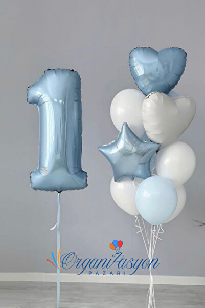 Organizasyon Pazarı Blue Number Balloon Birthday Party Set Blue Star and Hear...