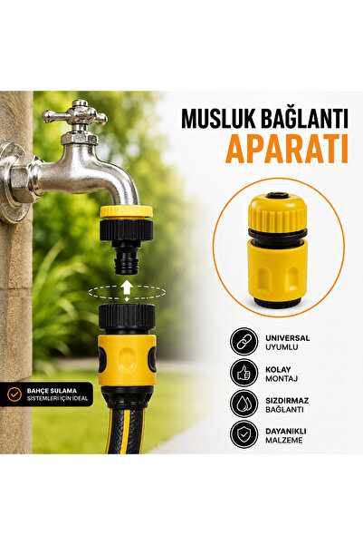 CinaMax Cina Max 1/2 Sarı Hortum Hızlı Bağlantı Aparatı Bahçe Musluk Adaptörü...