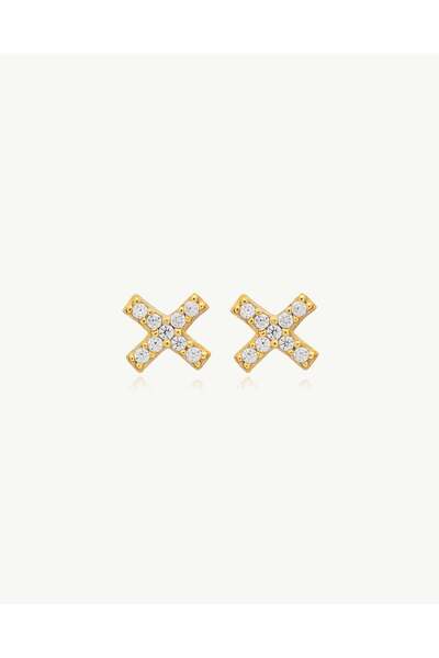 Stemma Jewelry Cercei X Shaped Studs din Argint 925, cu Zirconiu, Placat cu Aur