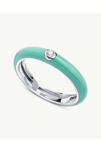 Stemma Jewelry Inel Green Enamel din Argint 925, cu Zirconiu, Placat cu Rodiu