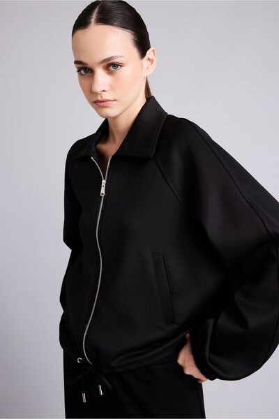 DeFacto Oversized Polo Collar Scuba Diving Fabric Cardigan I2484Ax26Au