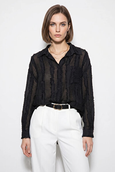Generic Brand Women's Textured Transparent Line Detailed Oversized Cotton Bla...