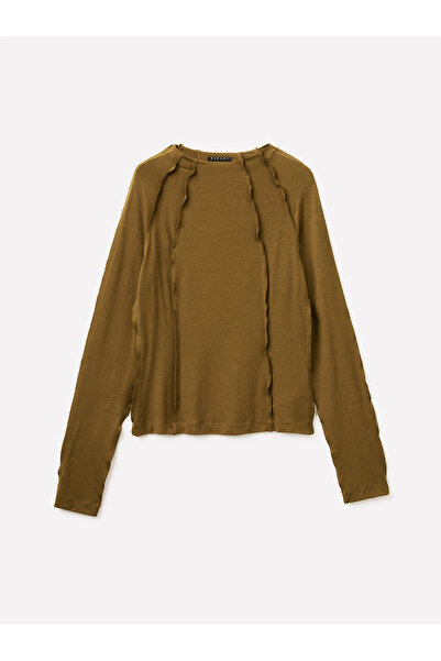 Sisley Kadın Taba Viskoz Karışımlı Ters Dikiş Detaylı Regular Fit Sweatshirt