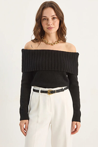 Efnaz style Women's Madonna Collar Knitwear Black Sweater
