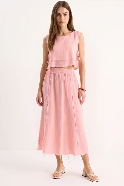 Efnaz style Women's Elastic Waist Skirt with Side Tie Detail, Crop Muslin Can...