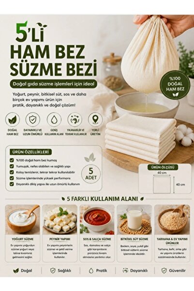 Sister Home Design 5-Pack Natural Food Straining Bags – Yogurt, Cheese, Sauce...