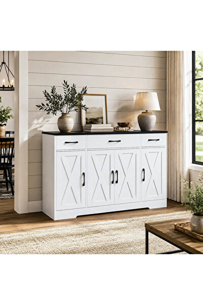 Arabest 140*38.4*81cm Coffee Corner Coffee Bar Cabinet Shelf Drawers Display ...
