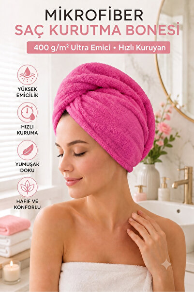 AXXO Mikrofiber Saç Kurutma Bonesi 400 g/m² Ultra Emici Düğmeli Pratik Saç Ha...