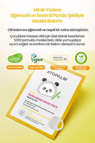Atopalm Çocuklara Özel, Nemlendirerek Rahatlatan Yaprak Maske Pandaring Mask Pack Kids