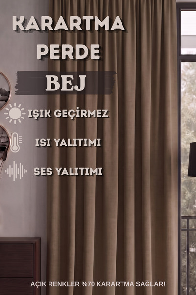 istper Bej Blackout Light-Proof Blackout Background Curtain, Battery-Free Sin...