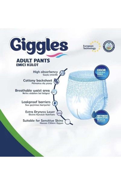 giggles Culotte Diapers for Adults - Unisex, Super Absorbent, Leak-Proof, Extra Large Size (Pack of