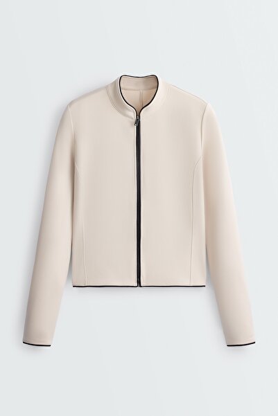 Oysho Neoprene-effect jacket with mandarin collar and piping