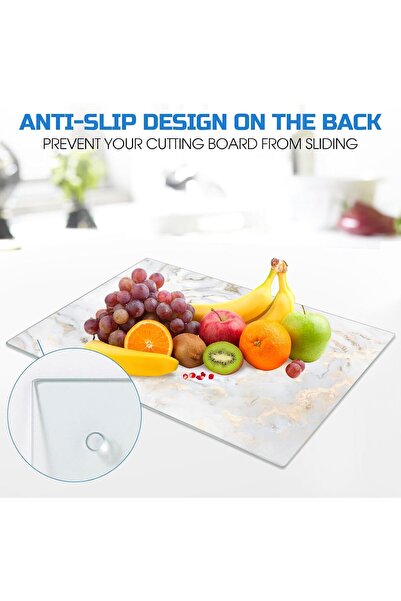 MODERN Tempered Glass Cutting Board for Kitchen,16"x 12", Gold Marble Glass Chopping Board with Rubber Non Anti-Slip Feet, Dishwasher Safe, Scratch, Heat Resistant,Shatter Resistant