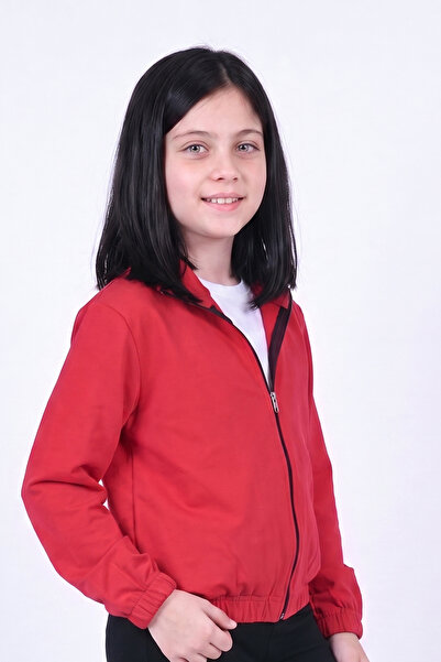 FYK COLLECTİON Girl's Stand Collar Zippered Basic Sweatshirt
