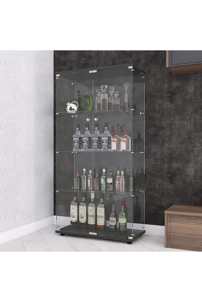 MODERN APRILSOUL Glass Display Cabinet 4-Shelf with Double Door, Curio Displa...