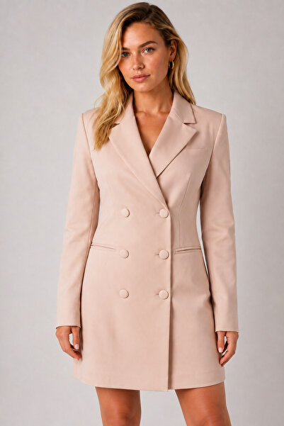 Mys Collection Kadın Kruvaze Blazer Ceket Elbise Düğmeli Uzun Kollu