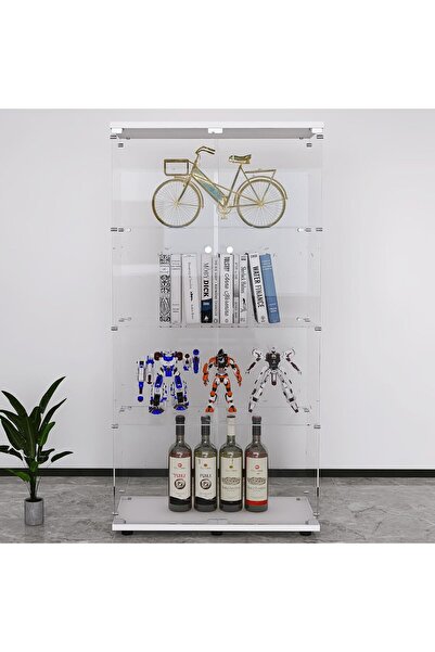 MODERN lunhung Glass Display Cabinet 4-Shelf with 2 Doors and Lock,Curio Cabi...