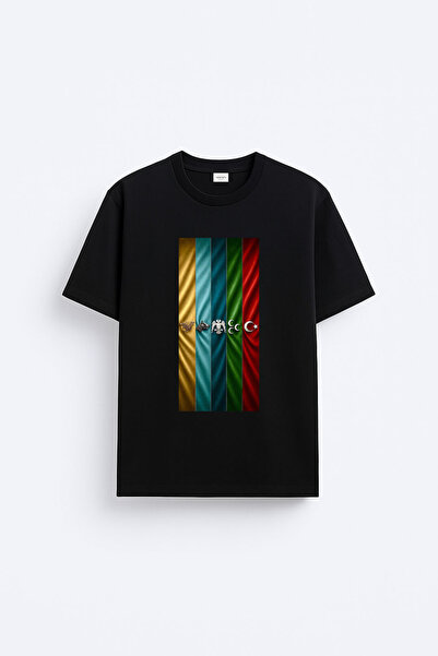 cesita Turkish State Flags Printed Crew Neck Black T-Shirt T-Shirt