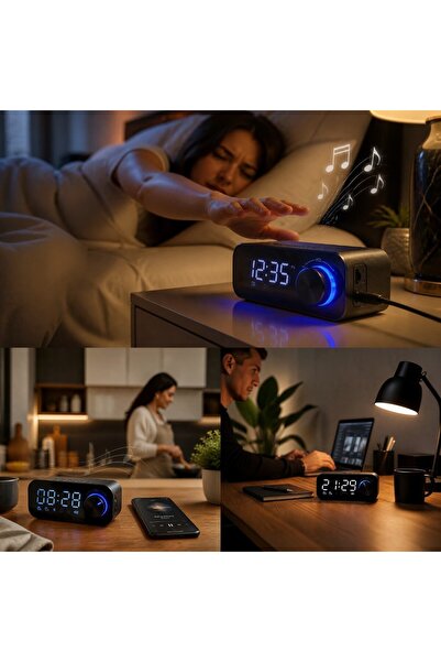 UpWay LED Işıklı Dijital Masa Saati – Bluetooth Hoparlör SD Kart Çift Alarm