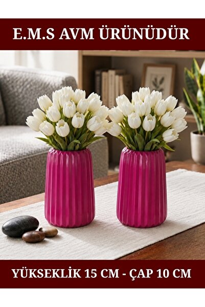 E.M.S AVM 2 Pieces Fuchsia Color Striped Large Size Vase Conical Scandinavian...