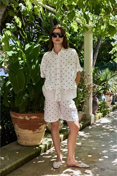 My Blog طقم شورت قميص أبيض منقط - 51437