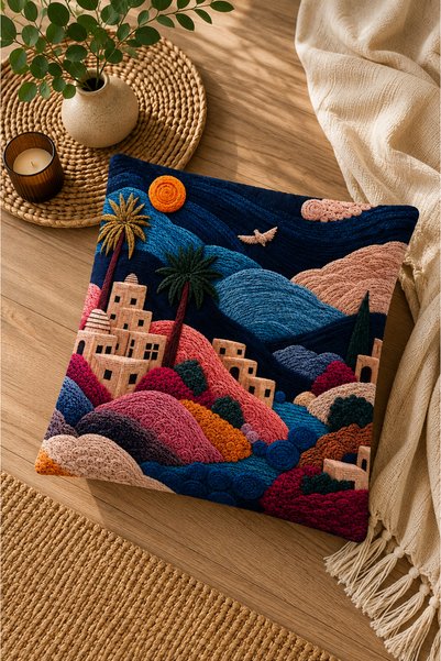 SEVMİŞ HOME غطاء وسادة مزخرف مطبوع رقميًا مقاس 43x43 سم - نسيج كتان بنمط عصري