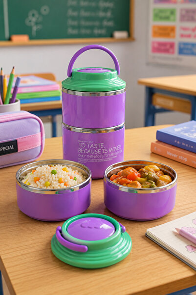 Binbirreyon 2-Tier 304 Steel Lunch Box Food Container Lunch Box 660+400ml Lea...