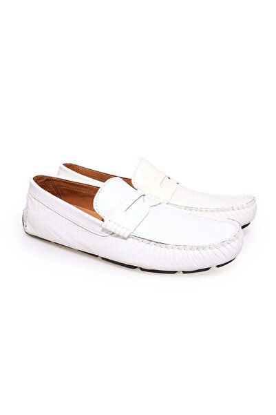 FRANCO CALVANI White Color Laceless Genuine Leather Men's Shoes