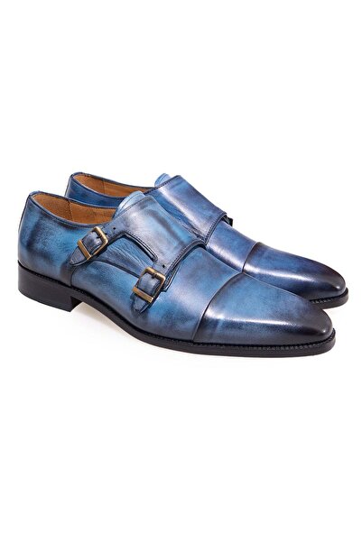 FRANCO CALVANI Blue Color Laceless Genuine Leather Leather Sole Men's Shoes