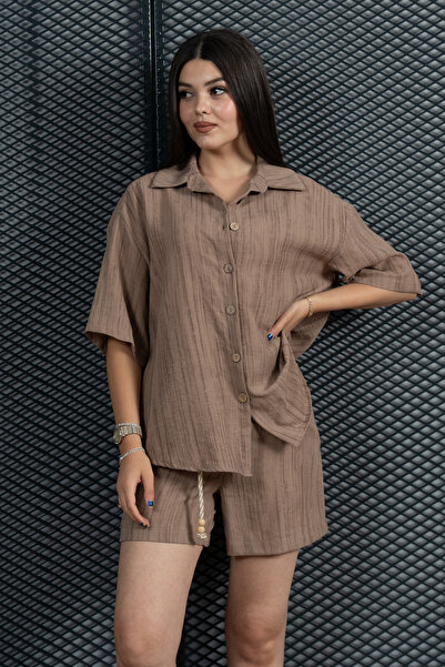 MissVina Γυναικείο πουκάμισο από λινό βιζόν Oversize 70039