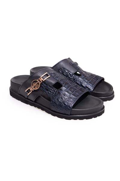 FRANCO CALVANI Dark Blue Color Laceless Genuine Leather Men's Slippers