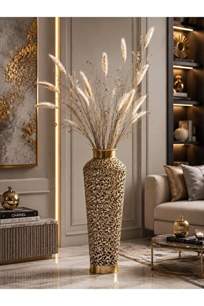 ROSSEV Vazo Eskitme Metal Gold Detaylı Delikli Dekoratif 72cm