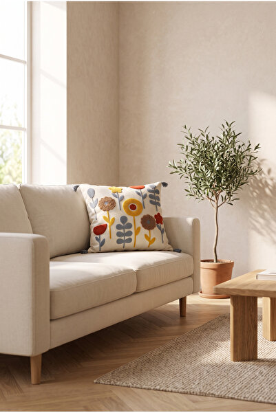 St Shopyteks Yıldız Bohemian Punch Embroidered Throw Pillow Cover (Without In...