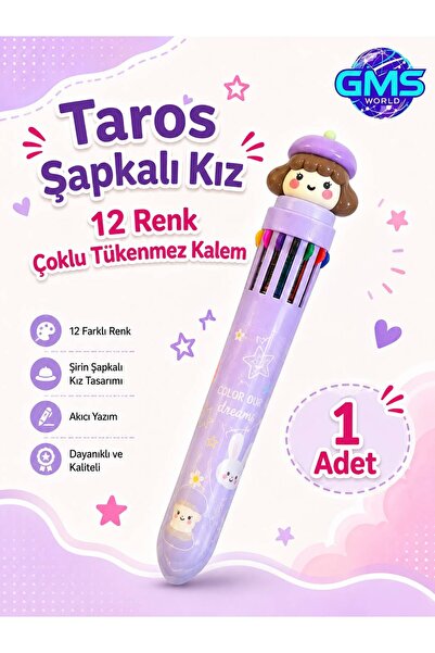 Taros ŞAPKALI KIZ 12 RENK ÇOKLU TÜKENMEZ KALEM 1 ADET