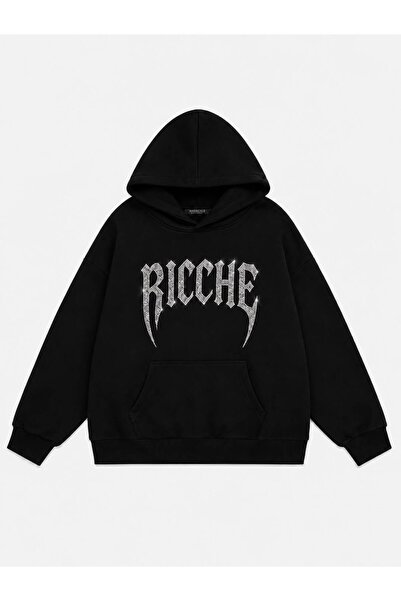 Mad&Calf Women's Ricche Stone Printed Hooded Oversize Sweatshirt
