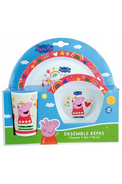 NO BRAND Set de masă pentru copii, 3 piese. Cana, farfurie, bol Peppa Pig