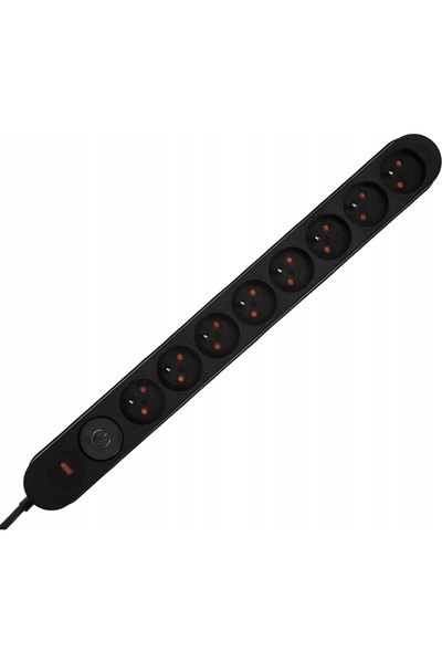 NO BRAND Prelungitor cu protecție la supratensiune, negru, 8 prize, 3m, Plastrol
